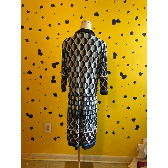 Vintage-Inspired Blue Geometric Dress | Retro Mod Print | Statement Piece - Picture 2 of 6